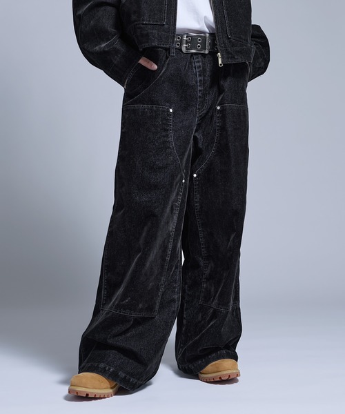 ジーンズ 「SET-UP着用可能」ベルベットライクペインターダブルニー