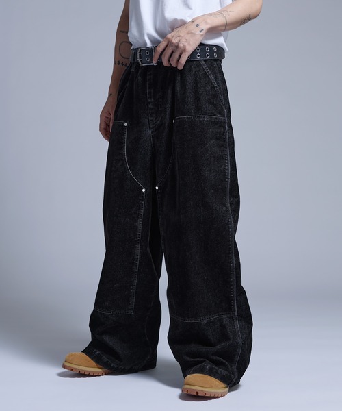 ジーンズ 「SET-UP着用可能」ベルベットライクペインターダブルニー