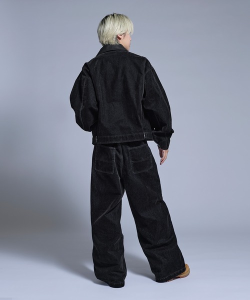COMME des GARCONS ダブルニー ペインター ワイドブラックデニム ワイドパンツ ジーンズ 「SET-UP着用可能」ベルベットライクペインター