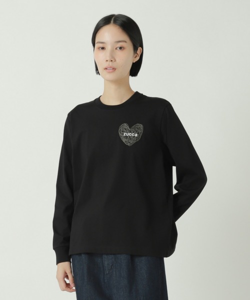 ズッカ  ロゴ刺繍Tシャツ ZUCCa（ズッカ） tシャツ HEART LOGO RINGER T レディース : ZOZOTOWN