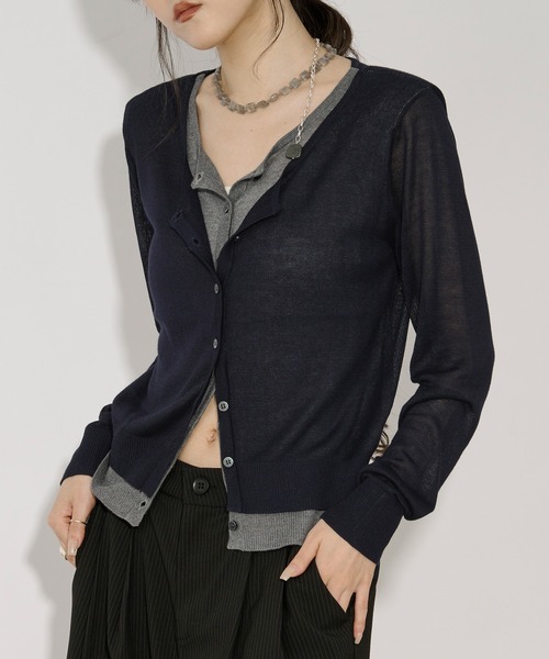 Ezick カーディガン bi-color sheer cardigan レイヤードシアー