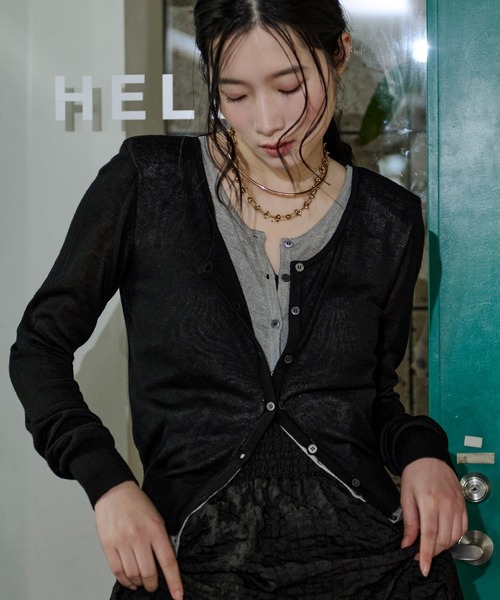 Ezick カーディガン bi-color sheer cardigan レイヤードシアーニット