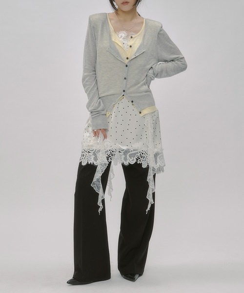 Ezick カーディガン bi-color sheer cardigan レイヤードシアーニット