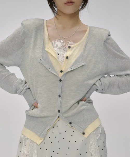 Ezick カーディガン bi-color sheer cardigan レイヤードシアーニット
