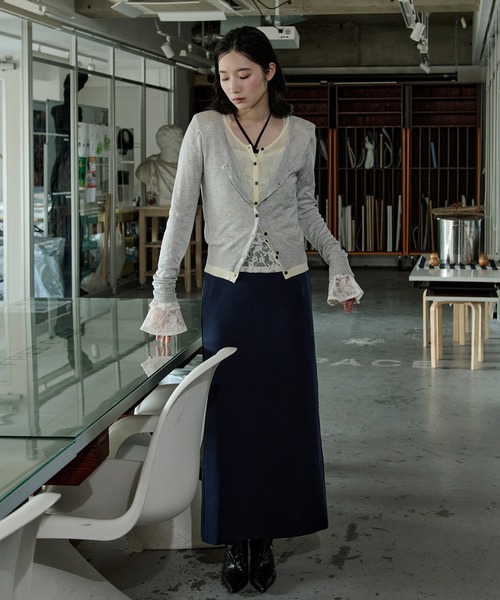 Ezick カーディガン bi-color sheer cardigan レイヤードシアーニット