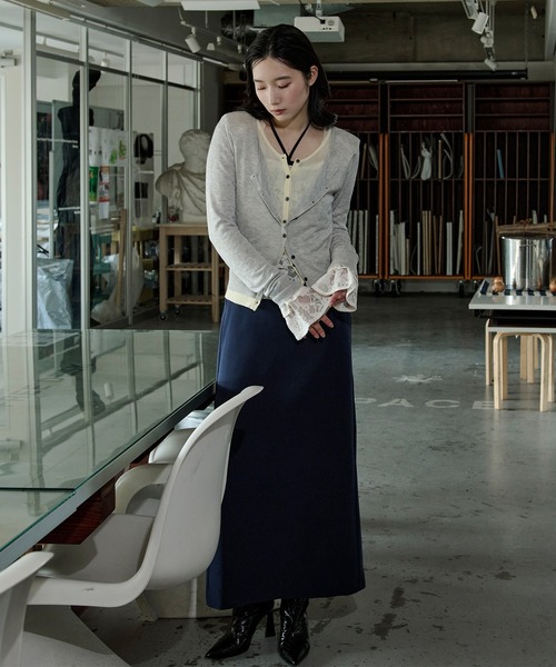Ezick カーディガン bi-color sheer cardigan レイヤードシアーニット