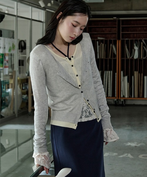 Ezick カーディガン bi-color sheer cardigan レイヤードシアーニット
