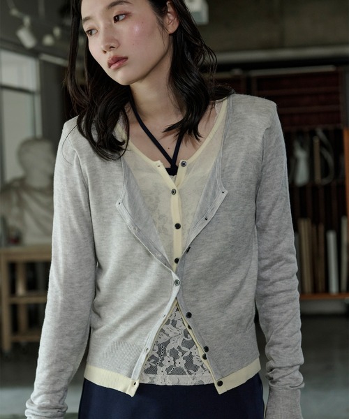 Ezick カーディガン bi-color sheer cardigan レイヤードシアーニット