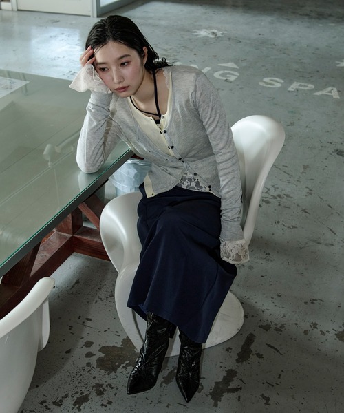 Ezick カーディガン bi-color sheer cardigan レイヤードシアーニット