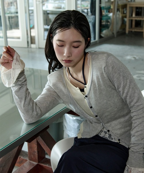 Ezick カーディガン bi-color sheer cardigan レイヤードシアーニット