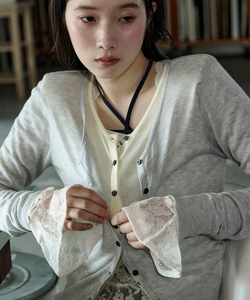 Ezick カーディガン bi-color sheer cardigan レイヤードシアーニット