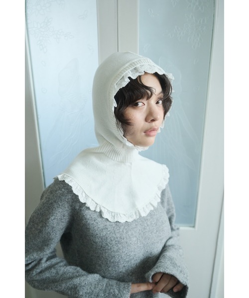 cotton lace frill balaclava バラクラバ つけ襟 FEKETE（フェケテ） ニット帽 ニットキャップ cotton lace frill