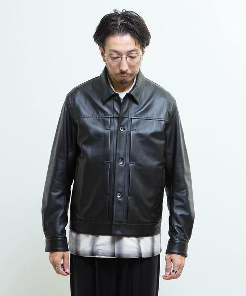 メンズメルローズ レザージャケット トラッカージャケット ラムレザー 3rd型 MEN'S MELROSE ブルゾン アウター シープナッパレザー /トラッカーズ