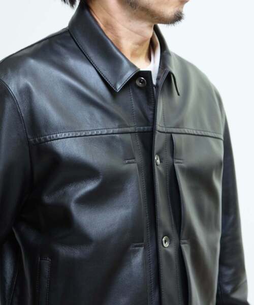 メンズメルローズ レザージャケット トラッカージャケット ラムレザー 3rd型 MEN'S MELROSE ブルゾン アウター シープナッパレザー /トラッカーズ