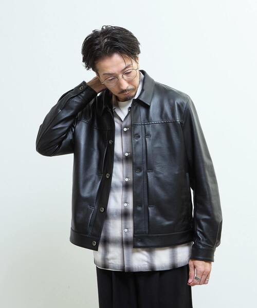 MEN'S MELROSE ブルゾン アウター シープナッパレザー /トラッカーズ