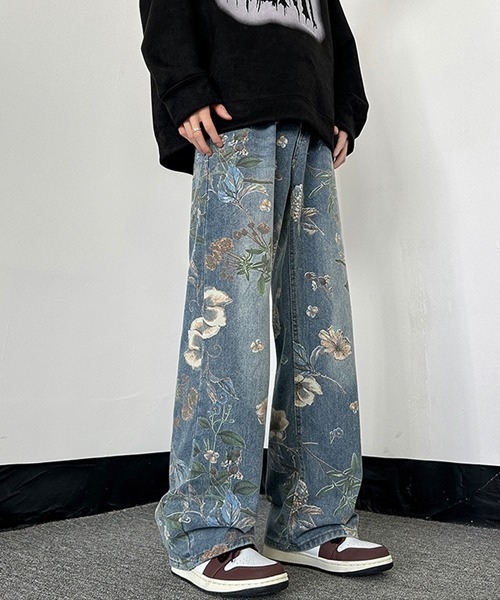 Ressaca（レサーカ） ジーンズ ルーズシルエット花柄デニムパンツ