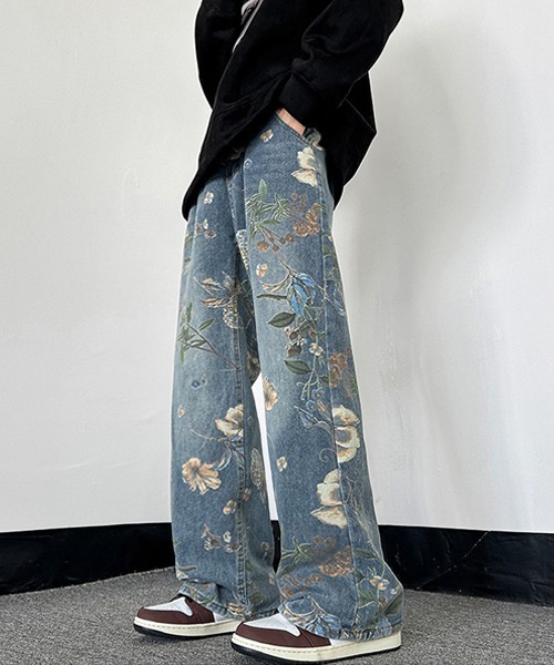 Ressaca（レサーカ） ジーンズ ルーズシルエット花柄デニムパンツ