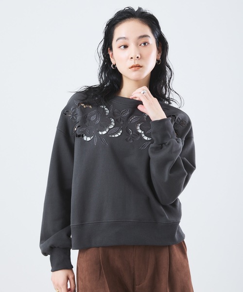 メイ☆フラワーカットワークトップ カットワークフラワーレース刺繍タイトスカート