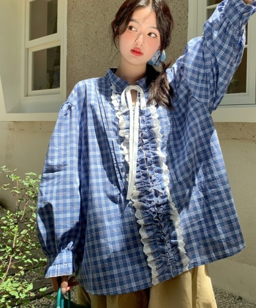 gossip!ロサンゼルス ブラウス シャツ 「Y2Kガーリー」レトロチェック