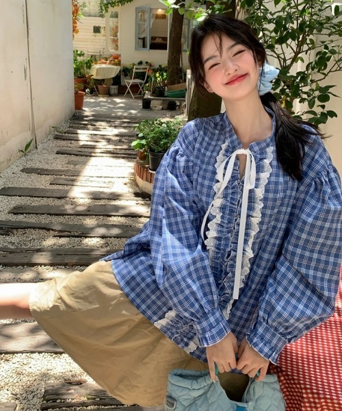 gossip!ロサンゼルス ブラウス シャツ 「Y2Kガーリー」レトロチェック