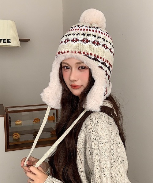 SHEENA（シーナ） ニット帽 ニットキャップ ふわふわファー付き