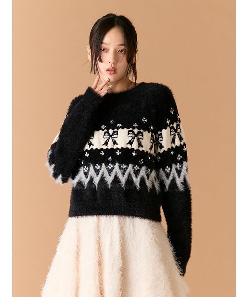 ニット セーター 「L.B CANDY STOCK」リボンビジューニット L.B CANDY STOCK]リボンビジューニット(ニット)｜トップス｜LILY BROWN