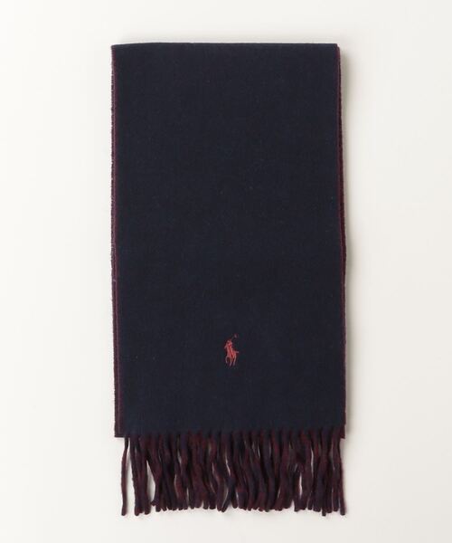 美品☆ロゴ マフラー ☆赤黒リバーシブル男女兼用ウール素材 POLO RALPH LAUREN（ポロ・ラルフローレン） マフラー リバーシブル