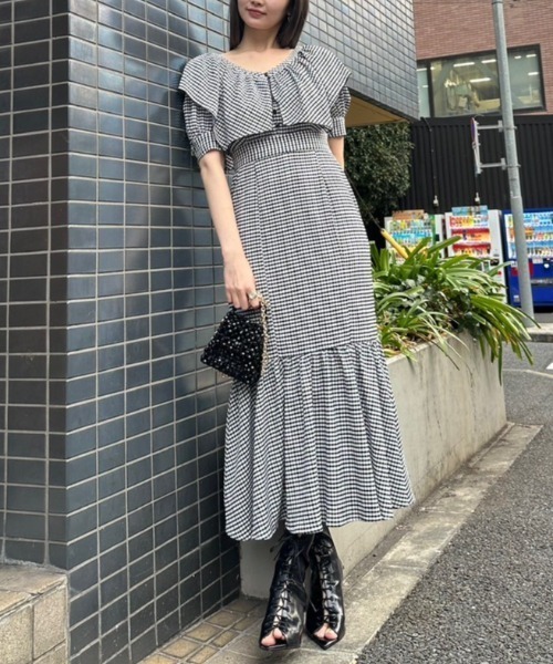「rienda」 半袖ワンピース MEDIUM ブラック レディースの画像