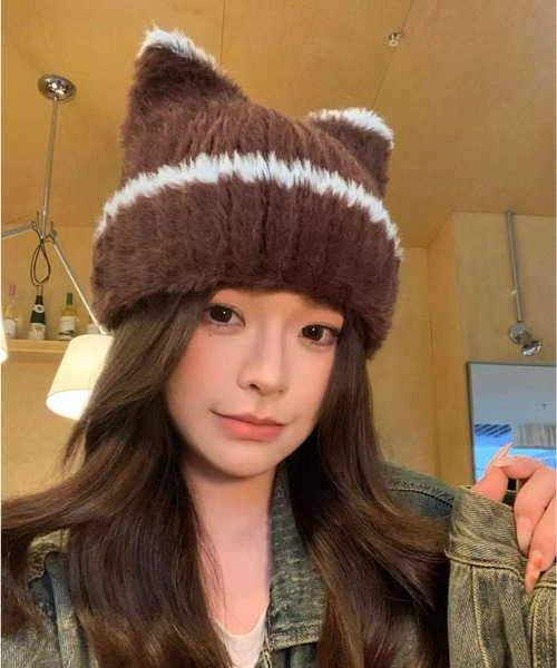 HALEY PESCA ニット帽 ニットキャップ HALEY PESCA/バイカラー 猫耳