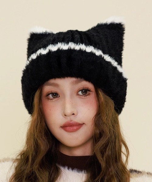 HALEY PESCA ニット帽 ニットキャップ HALEY PESCA/バイカラー 猫耳