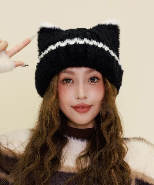 HALEY PESCA ニット帽 ニットキャップ HALEY PESCA/バイカラー 猫耳