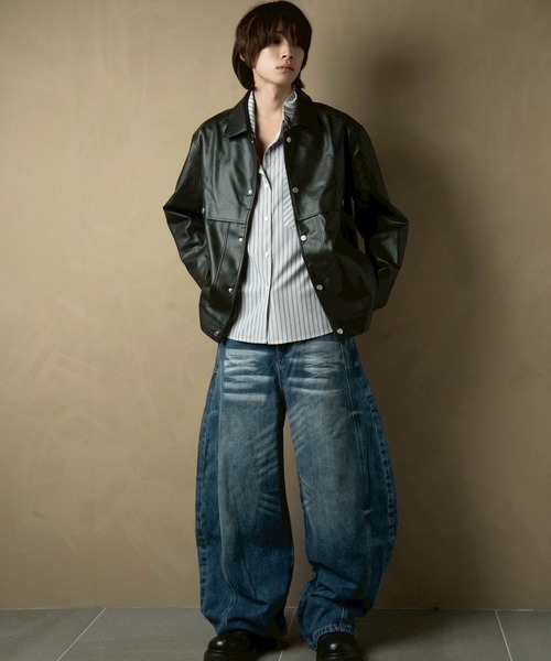 Jeans Factory 本革 シングルライダース レザージャケット M primula 革ジャン ライダース シングルオーバーサイズレザージャケット