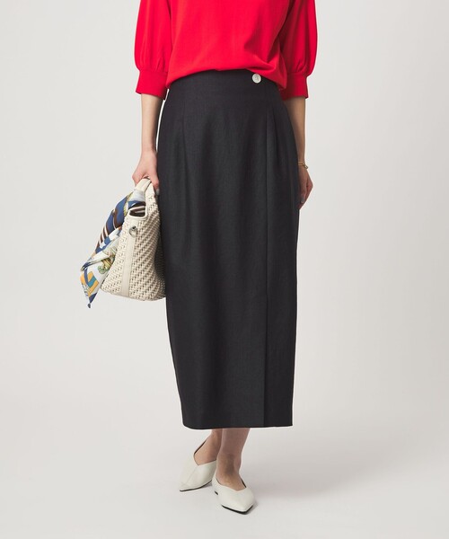uvカット スカート 「size SHORTあり」リネンライク スリット タイト スカートの画像