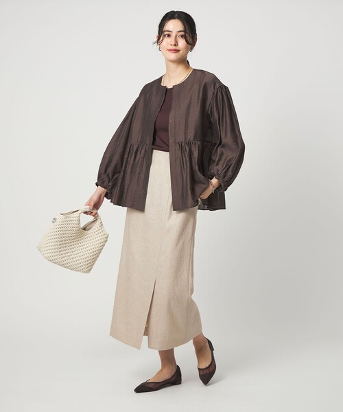 uvカット スカート 「size SHORTあり」リネンライク スリット タイト スカートの画像