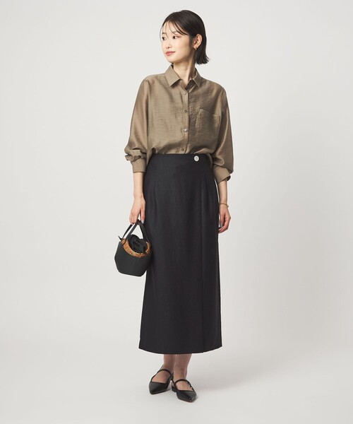 uvカット スカート 「size SHORTあり」リネンライク スリット タイト スカートの画像