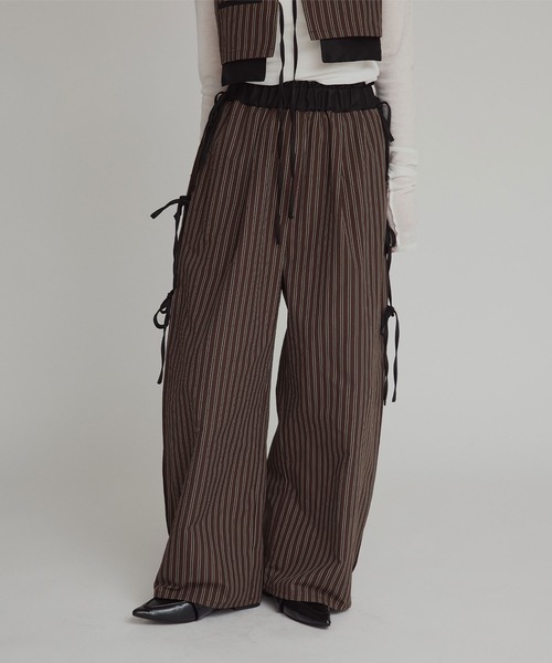 ワイドパンツ パンツ 「W:Huku / ブロードストライプ」サイド リボン パンツ / Broad Stripe Side Ribbon Pantsの画像