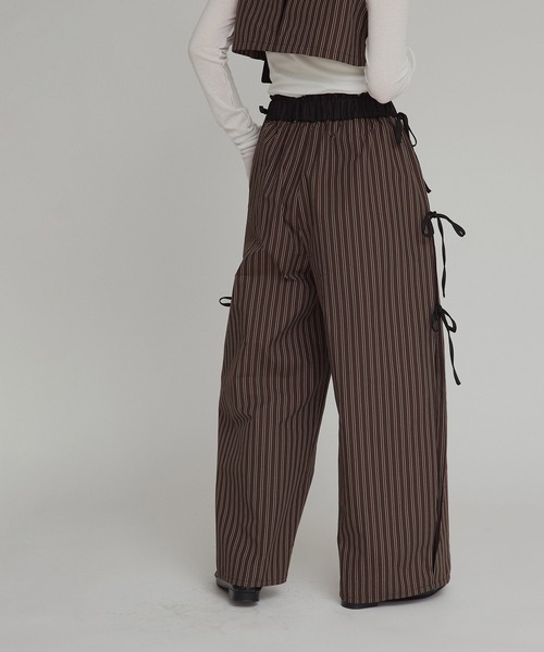 ワイドパンツ パンツ 「W:Huku / ブロードストライプ」サイド リボン パンツ / Broad Stripe Side Ribbon Pantsの画像