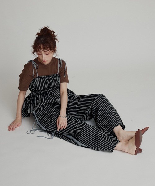 ワイドパンツ パンツ 「W:Huku / ブロードストライプ」サイド リボン パンツ / Broad Stripe Side Ribbon Pantsの画像