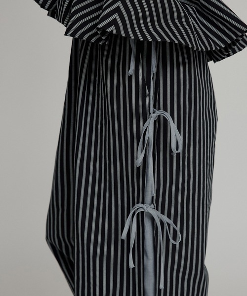 ワイドパンツ パンツ 「W:Huku / ブロードストライプ」サイド リボン パンツ / Broad Stripe Side Ribbon Pantsの画像