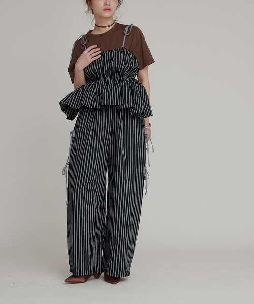 ワイドパンツ パンツ 「W:Huku / ブロードストライプ」サイド リボン パンツ / Broad Stripe Side Ribbon Pantsの画像