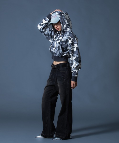 X-girl（エックスガール） パーカー HIBISCUS CAMOUFLAGE ZIP UP SWEAT