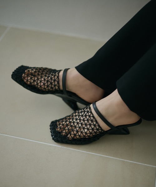 サンダル ミュール mesh square toe heel mule /メッシュスクエアトゥ