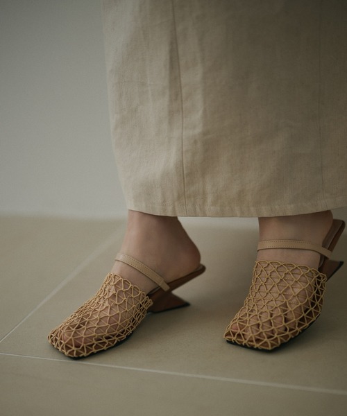 サンダル ミュール mesh square toe heel mule /メッシュスクエアトゥ