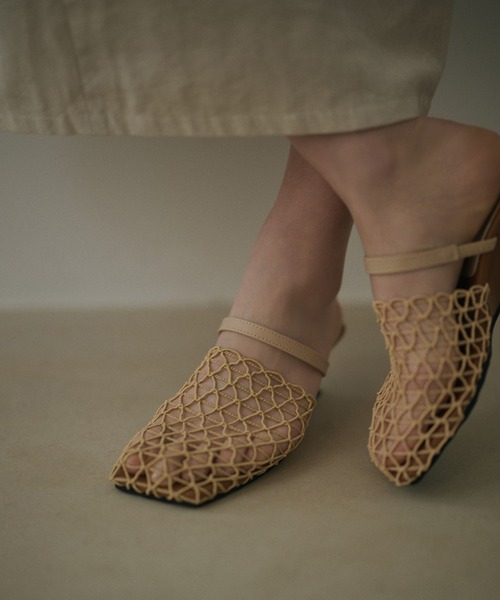 サンダル ミュール mesh square toe heel mule /メッシュスクエアトゥ