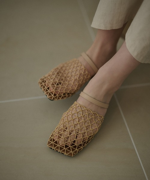 サンダル ミュール mesh square toe heel mule /メッシュスクエアトゥ