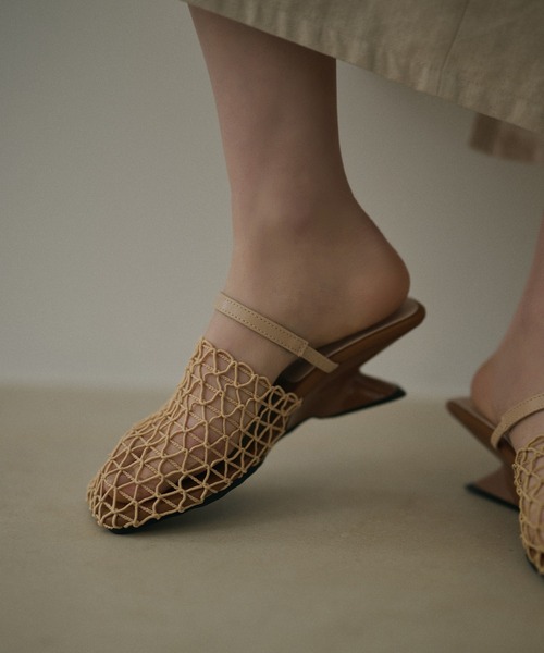 サンダル ミュール mesh square toe heel mule /メッシュスクエアトゥ