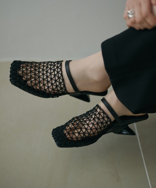 サンダル ミュール mesh square toe heel mule /メッシュスクエアトゥ
