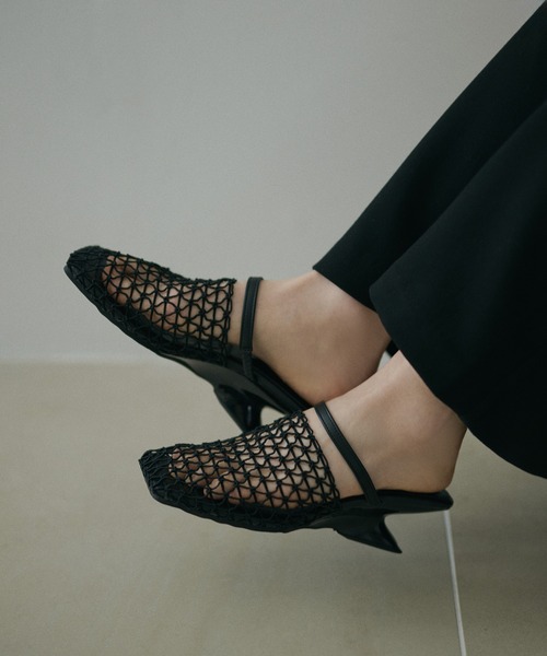 サンダル ミュール mesh square toe heel mule /メッシュスクエアトゥ