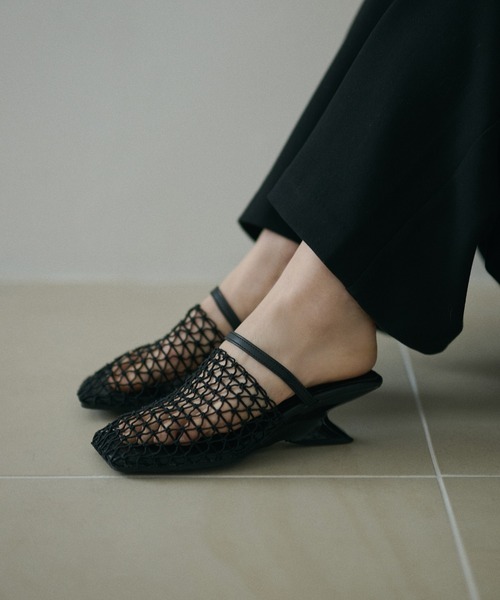 サンダル ミュール mesh square toe heel mule /メッシュスクエアトゥ