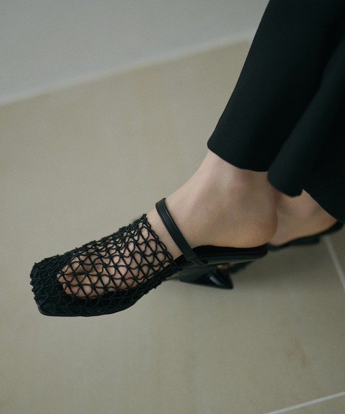 サンダル ミュール mesh square toe heel mule /メッシュスクエアトゥ